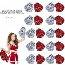 Shopwave Dila Kırmızı Gümüş Metalik Dolgun Gösteri Ponponu 20 Adet (10 Çift) (5047) 115524