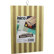 Shopwave Dila 24 x 34 x 1.4cm Beyaz Çizgili Ahşap Bambu Kesim Panosu - Kesme Tahtası Metal Kulplu (5047