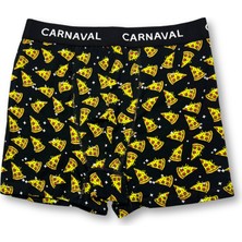 Carnaval Socks Carnaval Pizza Dilimi Desenli Premium Pamuklu Erkek Boxer -Siyah Renkli