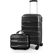 Polo&sky Azra Model Siyah Pp Polipropilen Kırılmaz 2'li Kabin Boy + Makyaj Valiz Seti