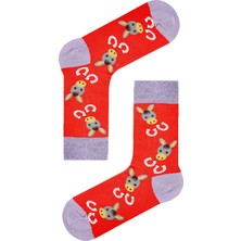 Carnaval Socks Kırmızı Eşek Desenli Unisex Soket Çorap