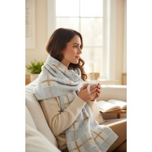 Aquaberry Yumuşak Ekoseli Premium Kışlık Atkı - Mavi