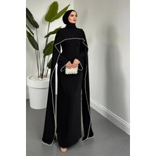 Tesettür Diyarı Mayres Pelerinli Incili Krep Tesettür Abiye- Siyah