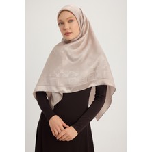 A1111 Jakarlı Parlak Saten Eşarp 110X110CM - Bej