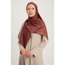 A1111 Jakarlı Parlak Saten Eşarp 110X110CM - Kiremit