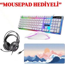 Hietech Kablolu USB Gaming Oyuncu Klavye Mouse Set Reinbow + Oyuncu Kulaklığı + Mousepad Hediye
