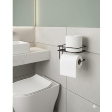 Octopus Bazaar Yapışkanlı Tuvalet Kağıtlığı Tutacağı Askısı Siyah Metal Tuvalet Kağıtlık