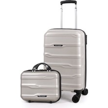 Polo&sky Azra Model Taş Rengi Pp Polipropilen Kırılmaz 2'li Kabin Boy + Makyaj Valiz Seti