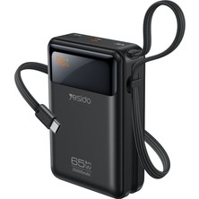 Yesido Dijital Göstergeli 20.000 Mah 65W Hızlı Şarj Destekli Dahili Type C Kablolu Laptop Şarj Edebilir Powerbank