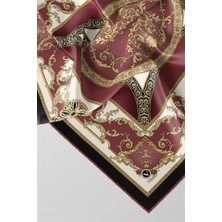 Violla Twill Barok Desenli Gül Kurusu Renkli 90X90 Eşarp (Ipek Içermez) Kenar Dikiş Şekli El Dikişli