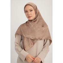 A1111 Jakarlı Parlak Saten Eşarp 110X110CM - Vizon