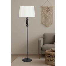 Taşcan Aydınlatma Lyon Siyah Toplu Metal Ayaklı Lambader Krem Şapka  Modern , Oturma Odası ,yatak Odası , Salon Lambader