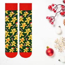 Carnaval Socks Noel Şapkalı Kurabiye Adam ve Candy Cane Desenli Yılbaşı Temalı Renkli Soket Çorap