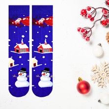 Carnaval Socks Krdan Adam ve Noel Baba Desenli Mavi Christmas Temalı Unisex Soket Çorap