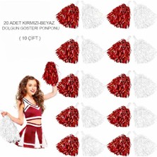 Shopwave Dila Kırmızı Beyaz Metalik Dolgun Gösteri Ponponu 20 Adet (10 Çift) (5047) 115524