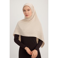 A1121 Mat Saten Pano Jakarlı Eşarp 110X110CM - Bej