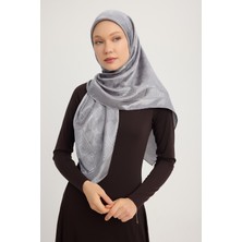 A1111 Jakarlı Parlak Saten Eşarp 110X110CM - Gümüş