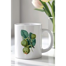 YasBey Design Doğadan Ilham Alan Incir Desenli 330ML Baskılı Beyaz Seramik Kupa Bardak