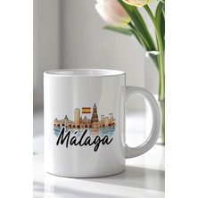 YasBey Design Ispanya Malaga Temalı 330ML Baskılı Beyaz Seramik Kupa Bardak