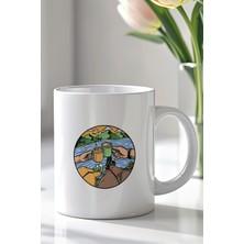 YasBey Design Doğa Manzaralı Kamp Temalı 330ML Baskılı Beyaz Seramik Kupa Bardak