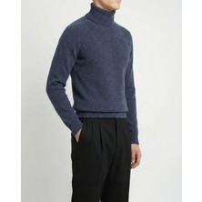 Italyan Stil Slim Fit Triko Balıkçı Yaka Boğazlı Kazak Lacivert  T13602