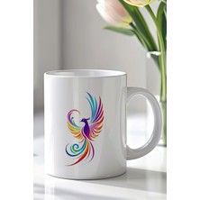 YasBey Design Renkli Anka Kuşu Desenli 330ML Baskılı Beyaz Seramik Kupa Bardak