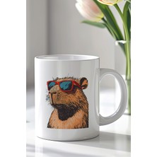 YasBey Design Güneş Gözlüklü Ayı Figürlü 330ML Baskılı Beyaz Seramik Kupa Bardak