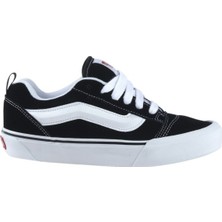 Vans Knu Skool Siyah Spor Ayakkabı Kadın Düz Taban Pürüzsüz Deri ile Konforlu Tasarım