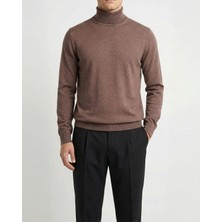 Italyan Stil Slim Fit Balıkçı Yaka Erkek Triko Kazak Kahverengi T15104
