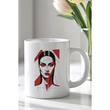 YasBey Design Geometrik Kadın Yüzü Desenli 330ML Baskılı Beyaz Seramik Kupa Bardak