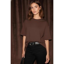Softandbasic Kadın %100 Organik Pamuk Oversize Fit Basic Yuvarlak Yaka T-Shirt