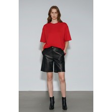 Softandbasic Kadın %100 Organik Pamuk Oversize Fit Basic Yuvarlak Yaka T-Shirt