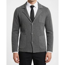 Italyan Stil Slim Fit Erkek Mono Yaka Düğmeli Hırka Gri T14845