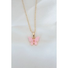 Skygo Gold Kaplama Pembe Sedefli Kelebek Kolye