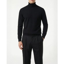 Italyan Stil Slim Fit Triko Balıkçı Yaka Boğazlı Kazak Siyah T13098