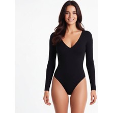 Bonbon Kadın Uzun Kollu Pamuk Kumaş Siyah Body BB2168