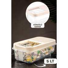 Gampus Saklama Kabı 7.5 Litre Kaydırak Kapaklı Krem Erzak Kabı Bakliyat Saklama Kabı