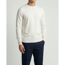 Italyan Stil Slim Fit Bisiklet Yaka Erkek Triko Kazak Ekru T15083