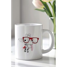YasBey Design Eğlenceli Zürafa Desenli 330ML Baskılı Beyaz Seramik Kupa Bardak