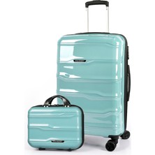 Polo&sky Azra Model Mint Yeşili Pp Polipropilen Kırılmaz 2'li Orta Boy + Makyaj Valiz Seti