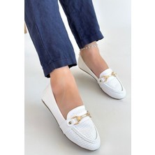 Fresco Scarfs Rain Beyaz Cilt Babet Ayakkabı