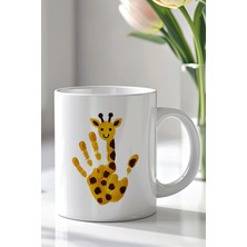 YasBey Design Hayvan Figürlü El Izi Tasarımlı 330ML Baskılı Beyaz Seramik Kupa Bardak