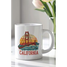 YasBey Design Abd California Temalı 330ML Baskılı Beyaz Seramik Kupa Bardak