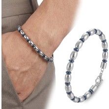 Moncuk Design Mavi ve Gümüş Hematit Doğal Taşlı Ayaranabilir Çelik Zincir Bileklik 33512B10D1