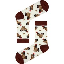 Carnaval Socks Horoz Desenli Krem Renkli Soket Çorap