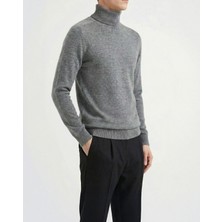 Italyan Stil Slim Fit Triko Balıkçı Yaka Boğazlı Kazak Antrasit T13096