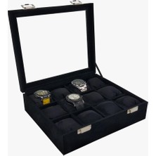 12'li Saat Kutusu Alcantara Siyah Tasarım