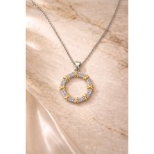 Stainless Steel Elite Circle Kolye – Altın & Gümüş Tonlu Taşlı Premium Seri