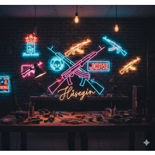 Neonled Çapraz Ak-47 Tüfek Neon LED Dekor (Isme Özel) 74X78CM