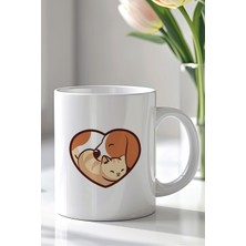 YasBey Design Kalpli Köpek Figürlü 330ML Baskılı Beyaz Seramik Kupa Bardak